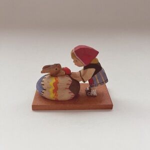 GIRL WITH EASTER EGG AND BUNNY VINTAGE